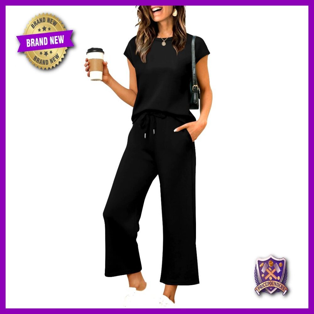 Women's Two Piece Set Cap Sleeve Top Wide Leg Pants Lounge Vacation Outfit